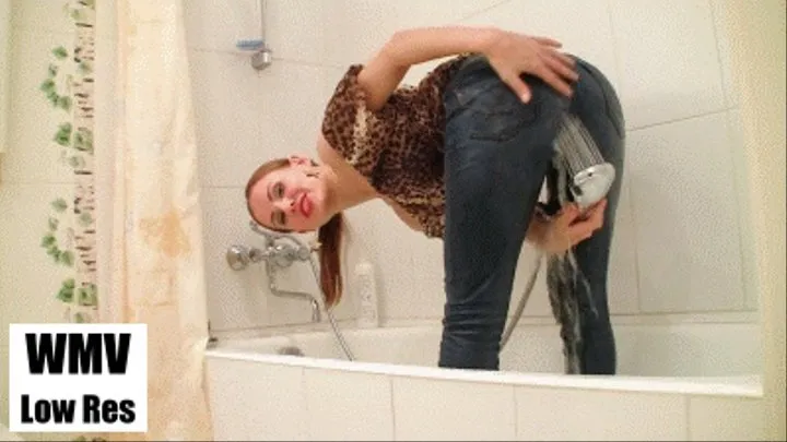 Water at her jeans butt