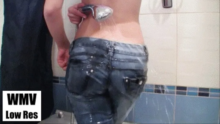 Skin-tight wet jeans