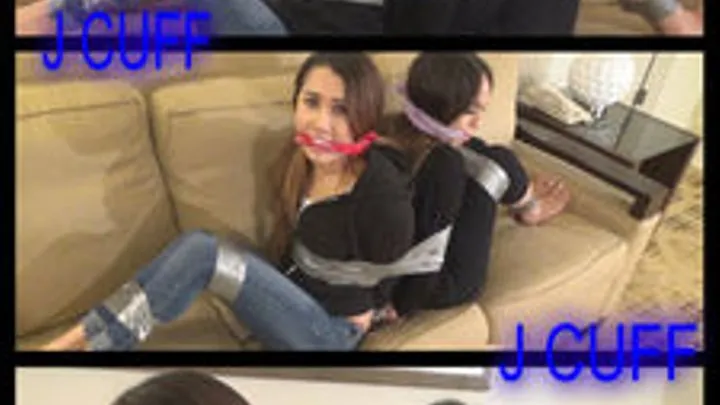 Jessica & Stephanie: Back-to-back taped and double gagged (Tape Bondage)