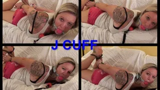 Roxxy hog cuffed, ball gagged & light headed!