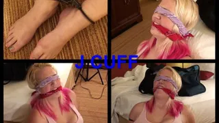 Nikki blindfolded, cuffed and gagged