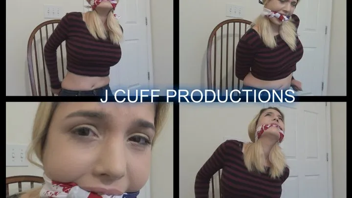 Celeste Hill: Chair cuffed and cleave gagged! (Handcuffed, ankle cuffed and cleave gagged)
