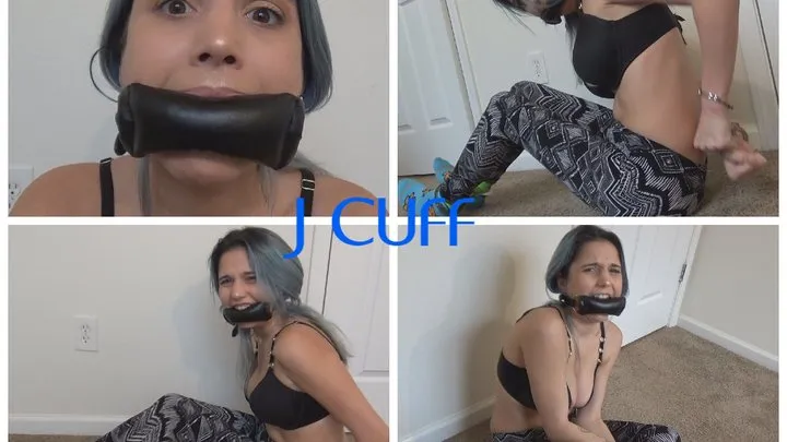 Celeste Hill: Handcuffed, ankle cuffed and padded mouth gag (Hands cuffed in front and cuffed behind)