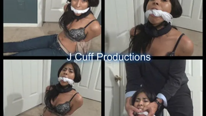 Jade: Handcuffed, ankle cuffed and knotted cleave gagged (Zip tied & on screen gagged) (Part 2)