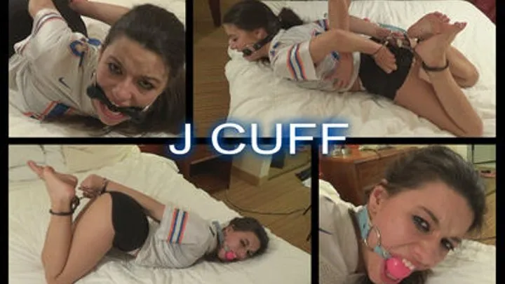 Elizabeth Nova hog cuffed, bit gagged, ball gagged and tickled by Tiffany