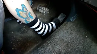 Driving in black and white toe socks 121