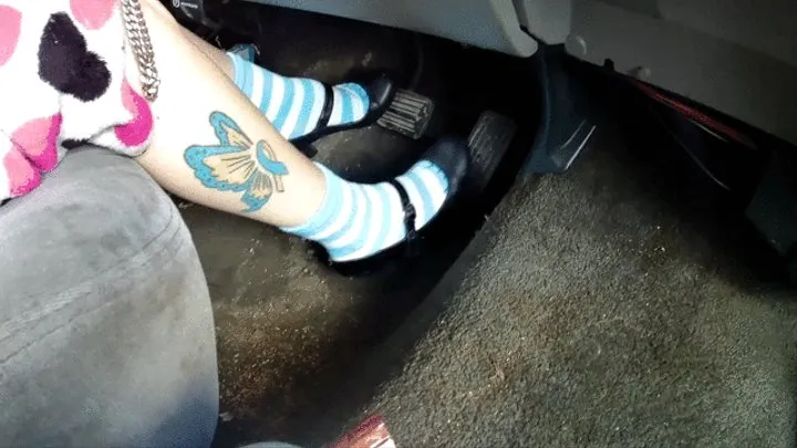 Blue and white toe socks and mary janes drive
