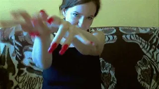 Wiggling fingers with long red nails