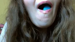 Chewing blue candy