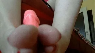 Footjob on pink dildo