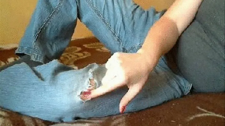 Tearing old jeans