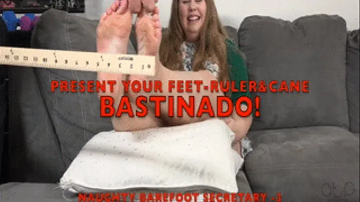 Bastinado -Present Your Feet for the Ruler and Cane - Naughty Barefoot Secretary-3 - Christy Cutie