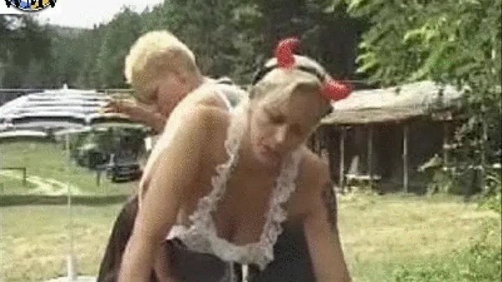 Lesbian spanking in ranchyard, full lenghth