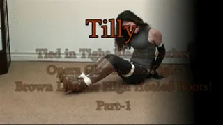 Tilly Tightly Bound in Leather Gloves and High Heeled Knee Boots! Part-1