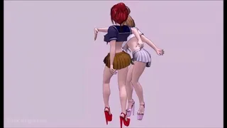 Anime CatFight to SexFight and 3way Action with Ball Bash ending