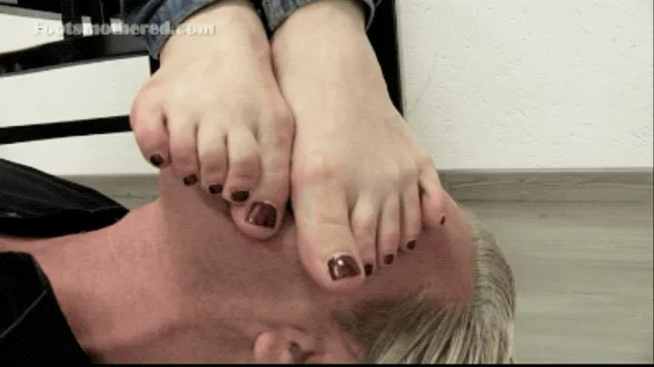 Mandy A smothers him under her bare feet