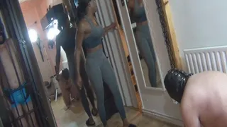 Chastity slave helps Mistress Kiana with her workout