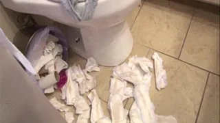 MiLF'S Pussy And Ass Stain Panty Liners Spilled All Over The Floor!!!!!! Sweet Smell Of Pussy And Ass Fills The Bathroom .