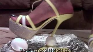 Raquels Chocolatetoes smashing eggs in 6 inch yellow heels