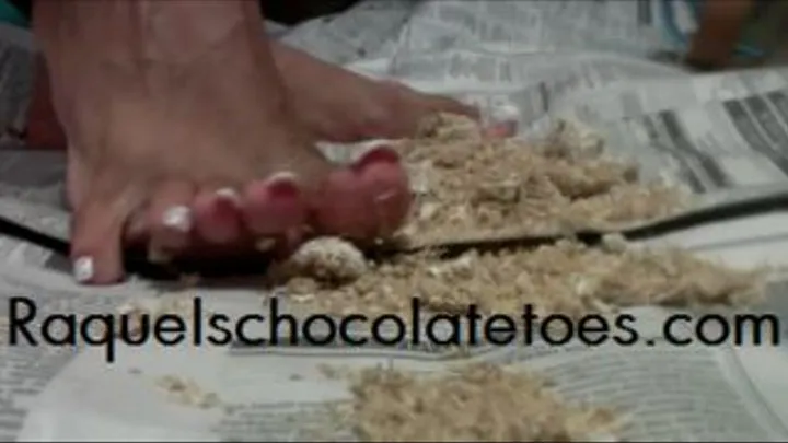 Raquels Chocolatetoes crushing frosted shredded wheat in colorful wedges.