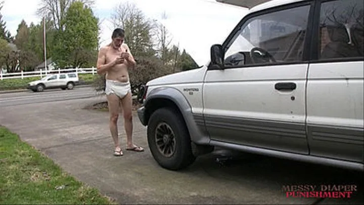 Diapered Frank Does Car Maintenance