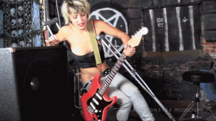 GUITAR ON CRUTCHES! HAIRY PUNK ROCK GIRL Dee: EMBARRASSING BLOOPERS DURING LIVE SHOW: nip slips / hairy belly /+ FALL TO FLOOR / hairy pits * SECTION 2 only (2nd half)