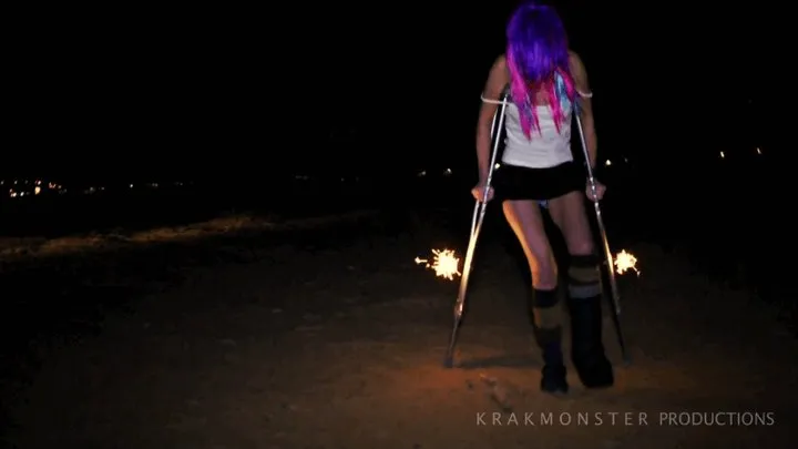 CRUTCHES with SPARKLERS 1 : Punk Rock Patsy w/ NIP SLIP + Upskirt : at night in desert