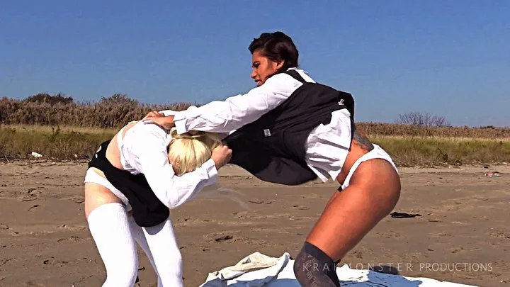 SCHOOL GIRLS BEACH FIGHT + BDSM: SAHRYE STRIPS LYDIA NAKED & LEAVES HER GAGGED + HOGTIED ON BEACH FULL VERSION = PARTS 1, 2, 3