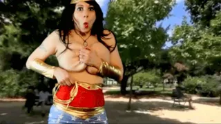 WONDER WOMAN BOUNCES OUT IN PARIS : all natural BIG BOOBS bounce out of top in slow motion HD : ENF Miss Vivian embarrassed while jogging: * SMALL SCREEN 640p