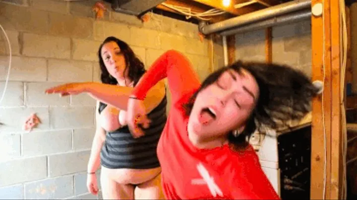 FAT BIG STEP-SISTER big boobs out in basement: EPISODE 2 : REVENGE FIGHT : JEANS & BRA TORN OFF LITTLE STEP-SISTER + SMOTHERING & MADE TO SUCK HER OWN TITS! Full Version