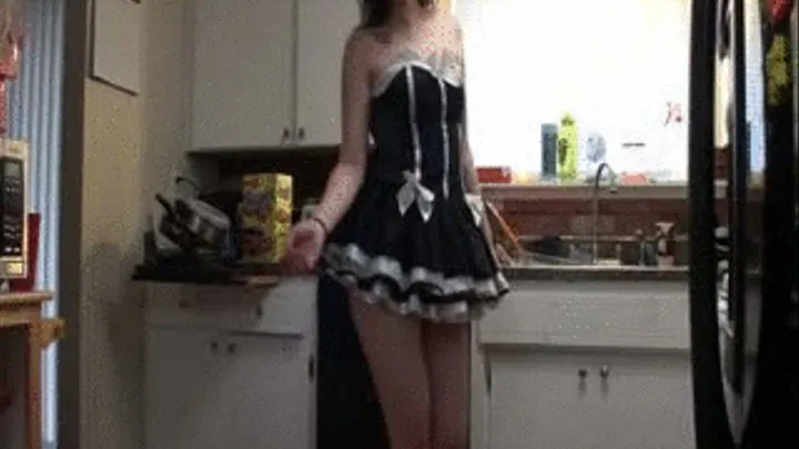 Cleaning Kitchen in Maid Uniform