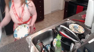 Putting away dishes in a thong