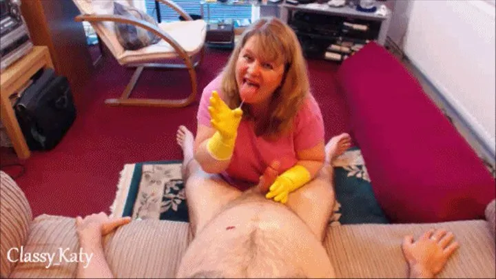 POV sensual handjob in yellow Marigold rubber gloves. 720