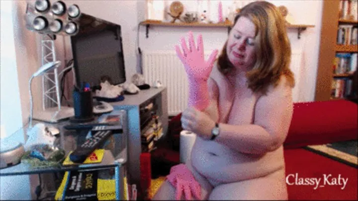 Naked dusting in my pink rubber gloves - by request.