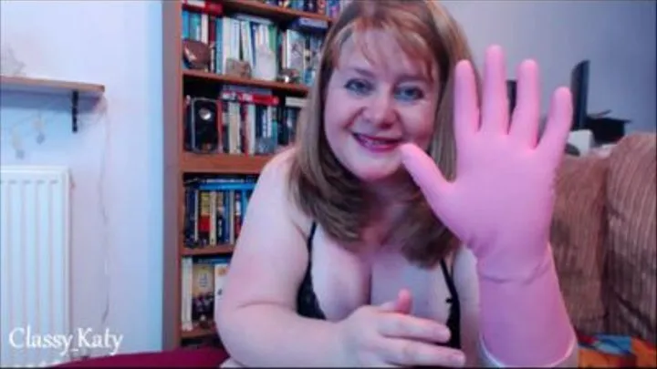 Trying on and chatting about my pink rubber gloves