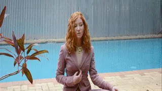 Savannah swims in business suit