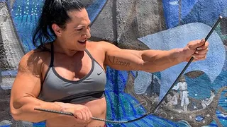 RIPPED VIXEN FLEXES AND BENDS AN IRON BAR ON THE STREET