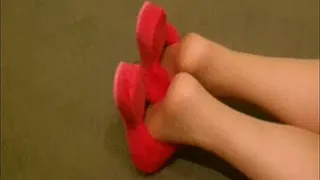 hot pink wedge fuzzy slipper dangling