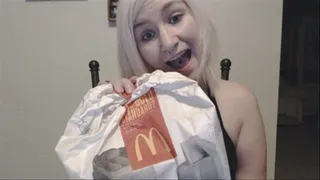 eating fetish with bbq sauce drenched burger
