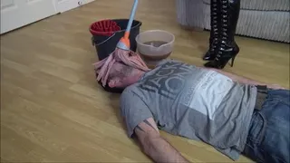 Slave Gets Dirty Smelly Mop In His Face