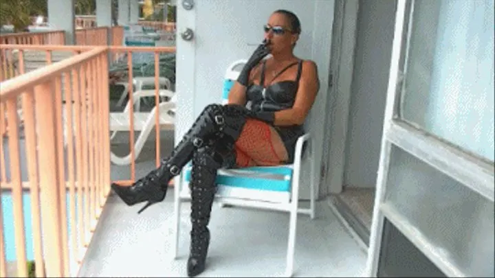 Balcony Smoking Fetish in Latex & Boots