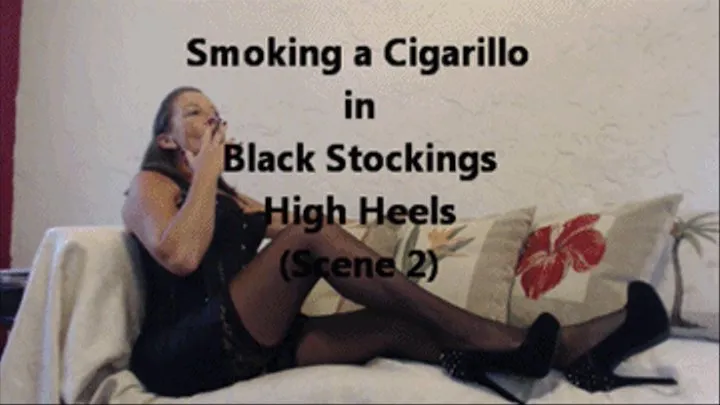 Smoking Cigarillo Black Stockings High Heels XHD