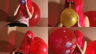 Sweet Red-Wigged Girl Rests While Blowing Balloons - YUD-046