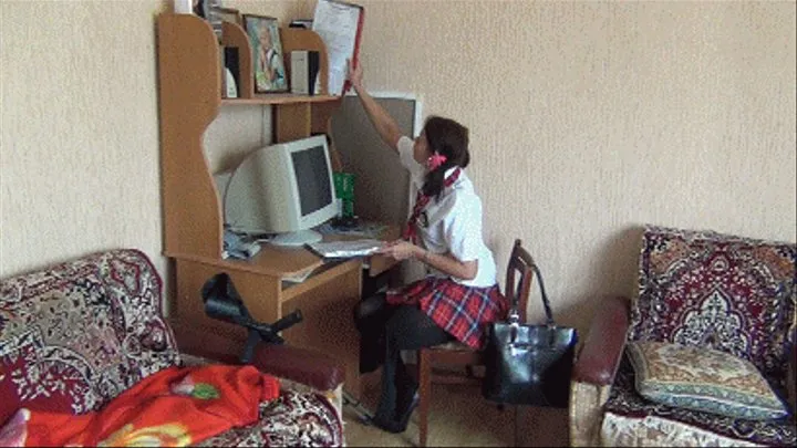 Amputee school girl at home in the evening(1 and 2 parts)b