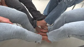 TOE WIGGLING WITH GIRLFRIENDS in jeans a