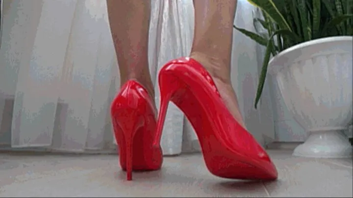 Dipping in red shoes and wrinkled feet d