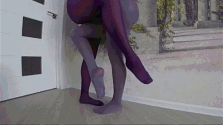 Crossing Legs in purple pantyhose d