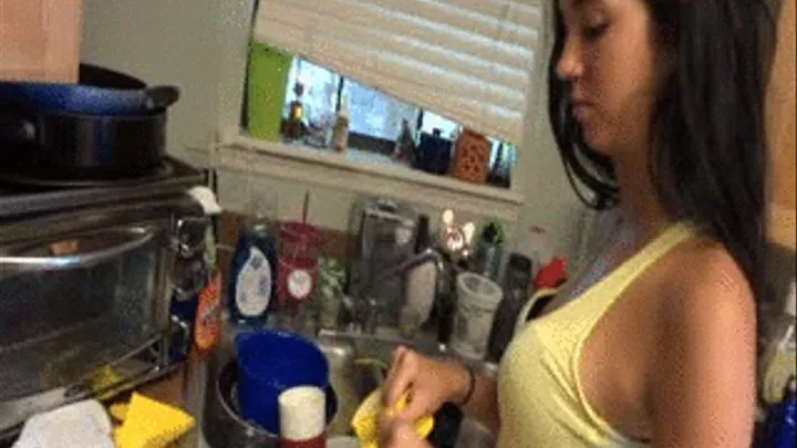 A007 Brittany Washes Dishes with RUBBER GLOVES