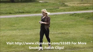 Lustrous Smoking with Luba: Smoking Cigarettes in Leather Jacket & Leggings