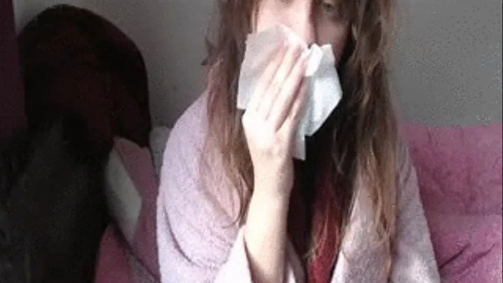 Sneezing wrapped up in towels after shower